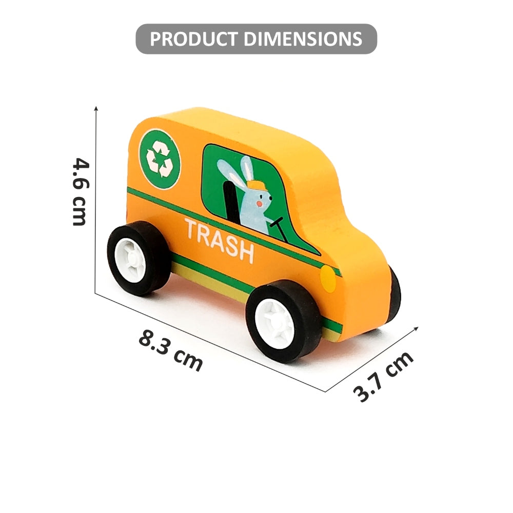 Minnics Wooden Toy Cars Set for Kids (6 pcs) | Police, Ambulance, Taxi, School Bus, Fire Truck & Trash Truck | Montessori Educational Vehicles