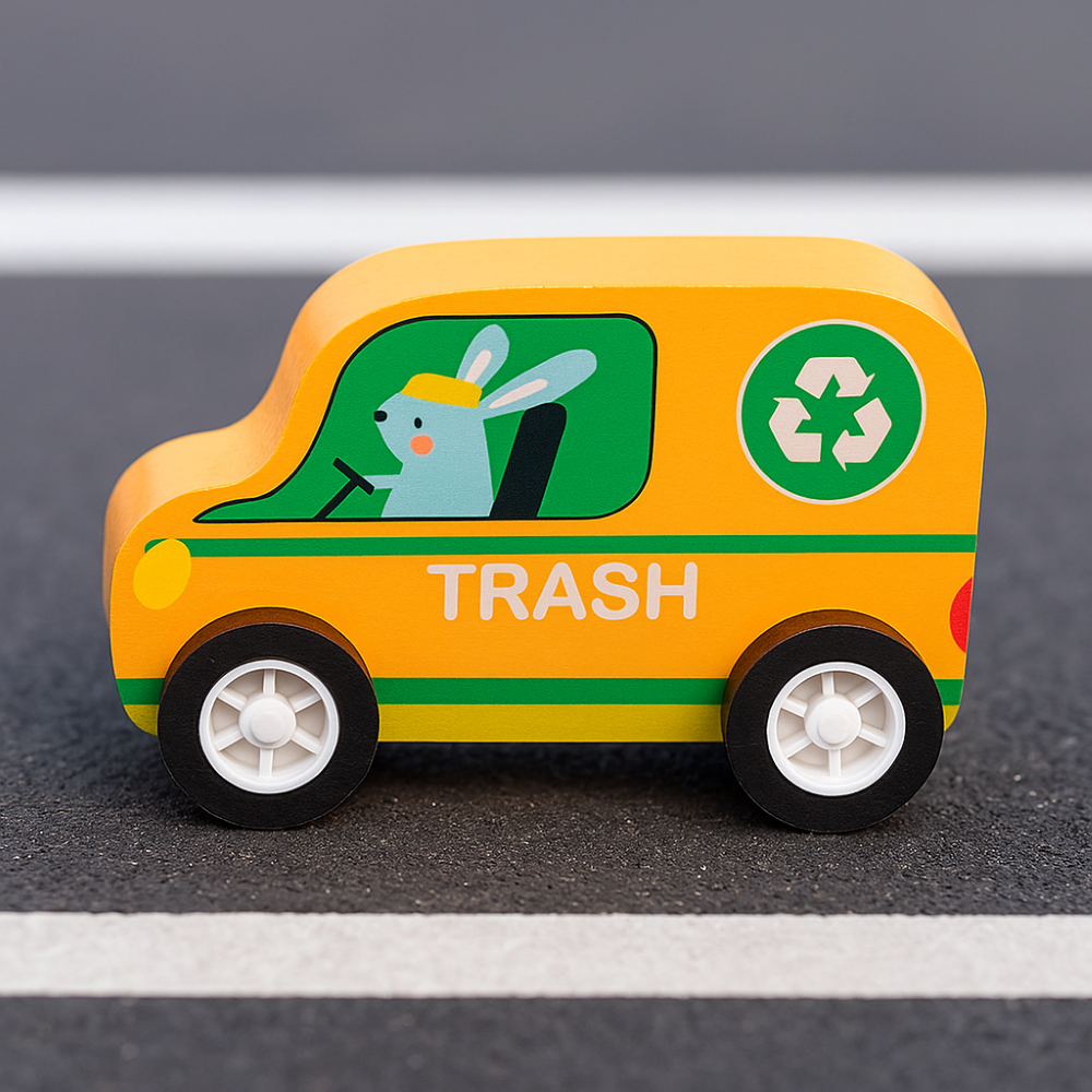 Minnics Wooden Toy Cars Set for Kids (6 pcs) | Police, Ambulance, Taxi, School Bus, Fire Truck & Trash Truck | Montessori Educational Vehicles