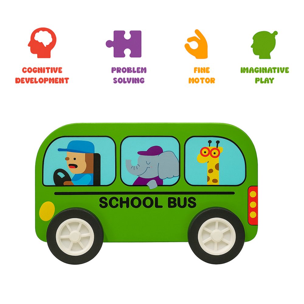 Minnics Wooden Toy Cars Set for Kids (6 pcs) | Police, Ambulance, Taxi, School Bus, Fire Truck & Trash Truck | Montessori Educational Vehicles