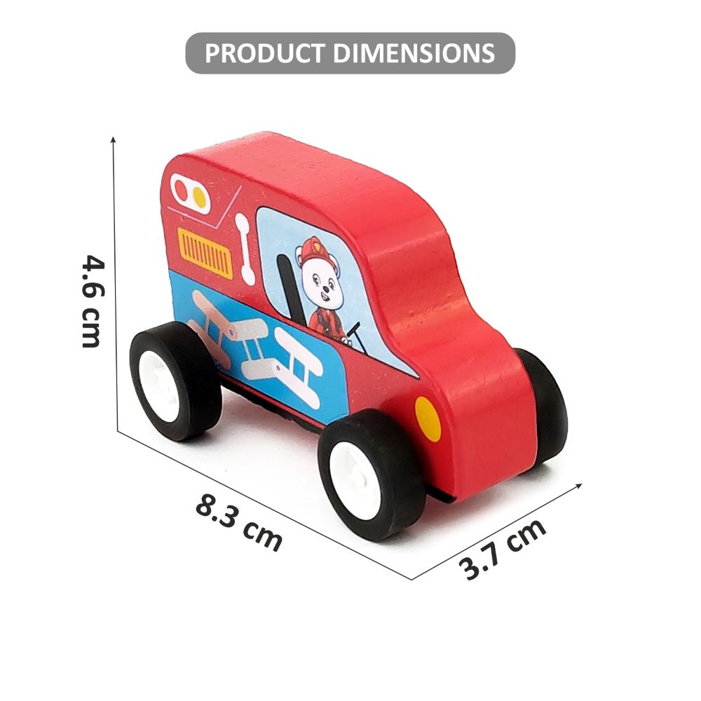 Minnics Wooden Toy Cars Set for Kids (6 pcs) | Police, Ambulance, Taxi, School Bus, Fire Truck & Trash Truck | Montessori Educational Vehicles