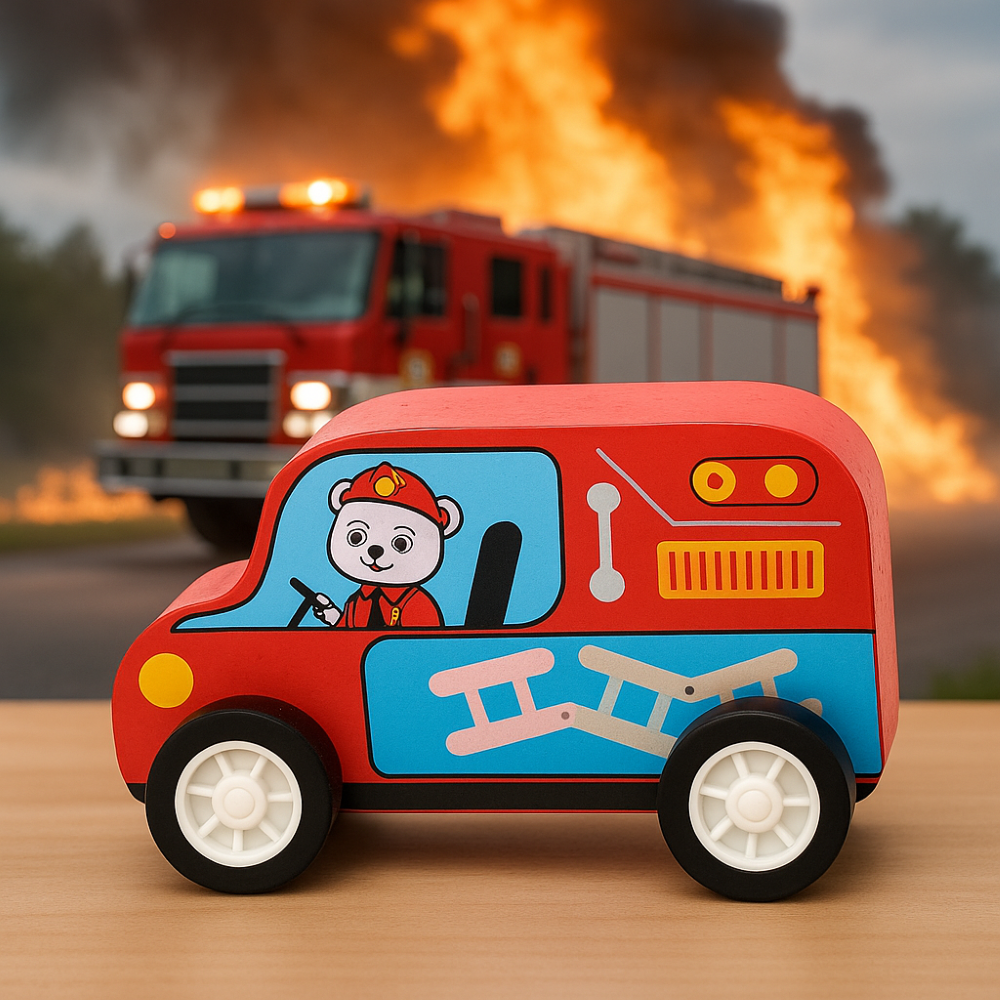 Minnics Wooden Toy Cars Set for Kids (6 pcs) | Police, Ambulance, Taxi, School Bus, Fire Truck & Trash Truck | Montessori Educational Vehicles