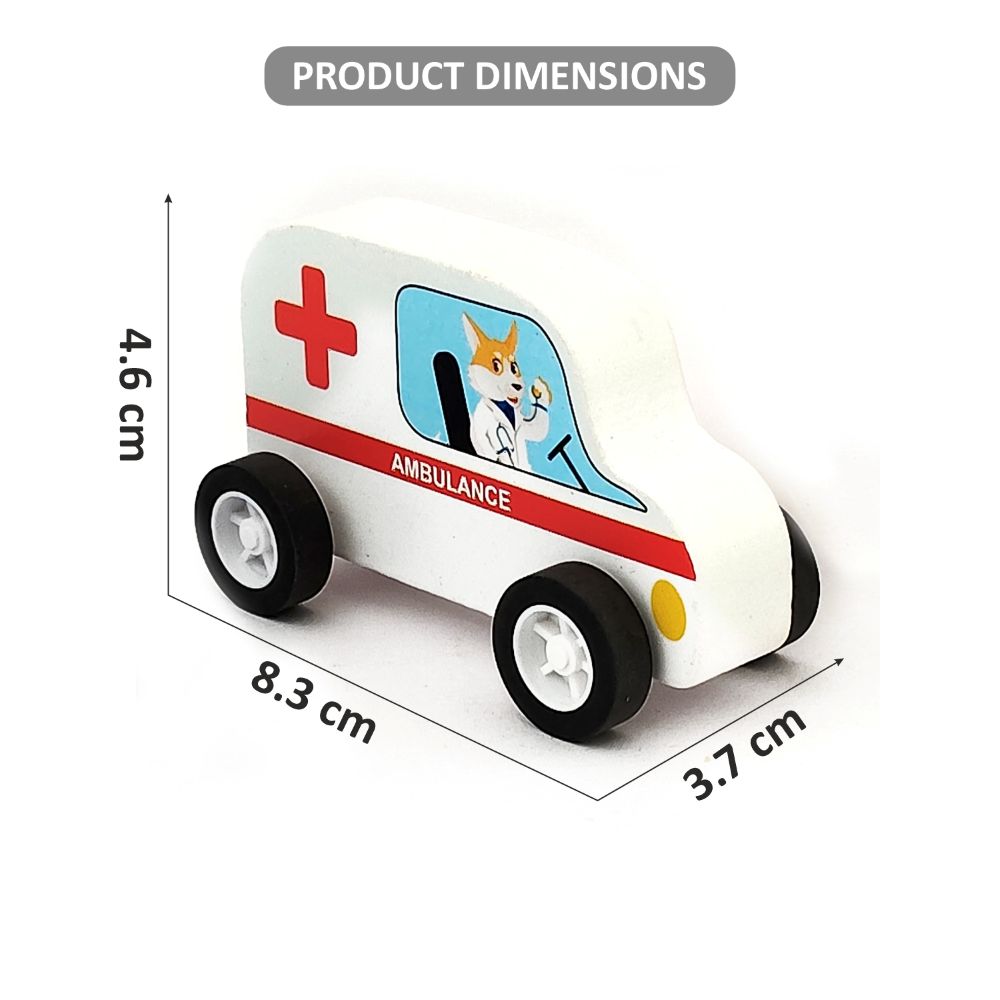 Minnics Wooden Toy Cars Set for Kids (6 pcs) | Police, Ambulance, Taxi, School Bus, Fire Truck & Trash Truck | Montessori Educational Vehicles