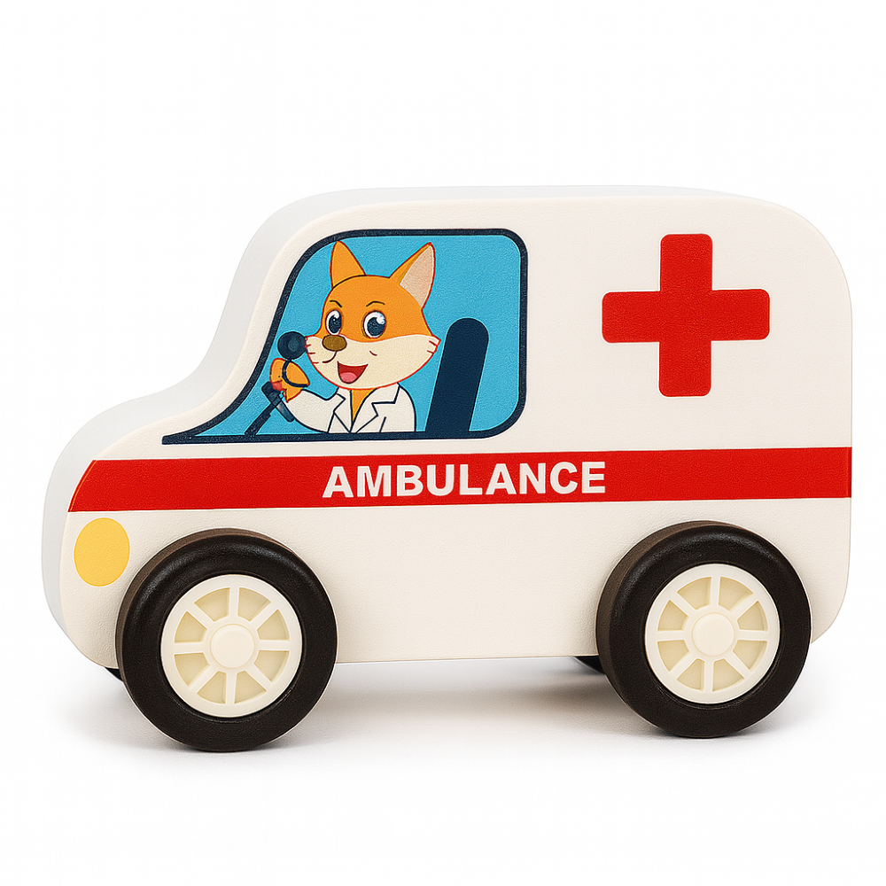 Minnics Wooden Toy Cars Set for Kids (6 pcs) | Police, Ambulance, Taxi, School Bus, Fire Truck & Trash Truck | Montessori Educational Vehicles