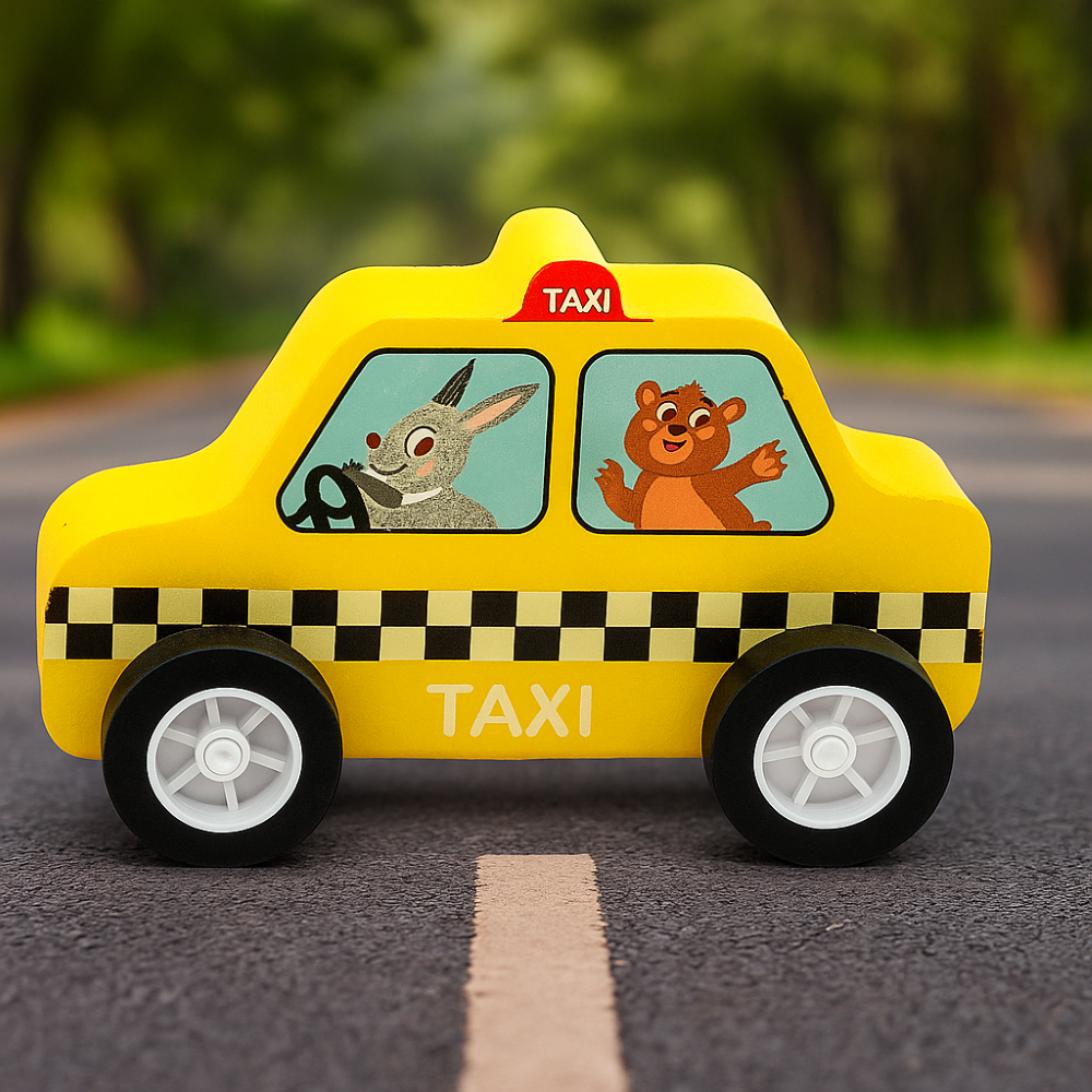 Minnics Wooden Toy Cars Set for Kids (6 pcs) | Police, Ambulance, Taxi, School Bus, Fire Truck & Trash Truck | Montessori Educational Vehicles