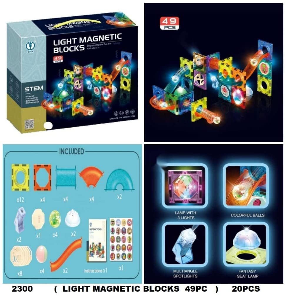49 PCS Light Magnetic Blocks for Kids | LED Magnetic Building Tiles | STEM Educational Construction Toy | Age 3+ Years