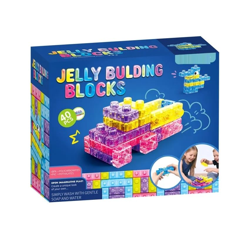 MINNICS Jelly Blocks Building Set | Soft & Flexible Construction Blocks | STEM Educational Toy for Kids 3+ Years | BPA-Free Building Blocks