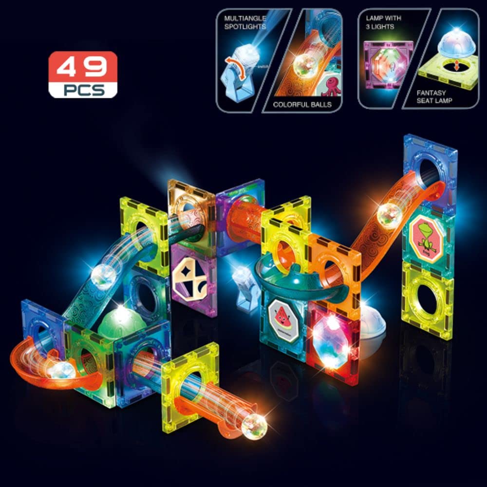 49 PCS Light Magnetic Blocks for Kids | LED Magnetic Building Tiles | STEM Educational Construction Toy | Age 3+ Years
