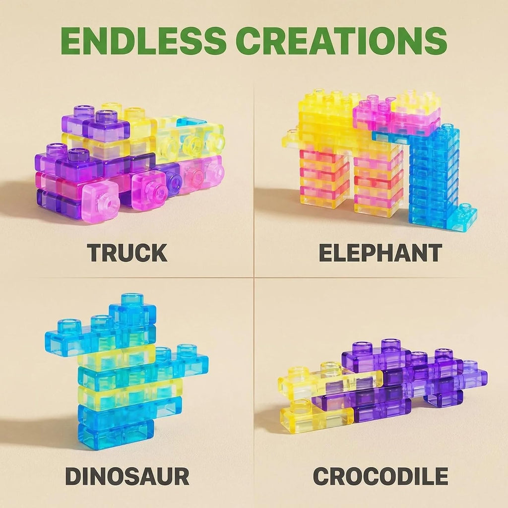 MINNICS Jelly Blocks Building Set | Soft & Flexible Construction Blocks | STEM Educational Toy for Kids 3+ Years | BPA-Free Building Blocks