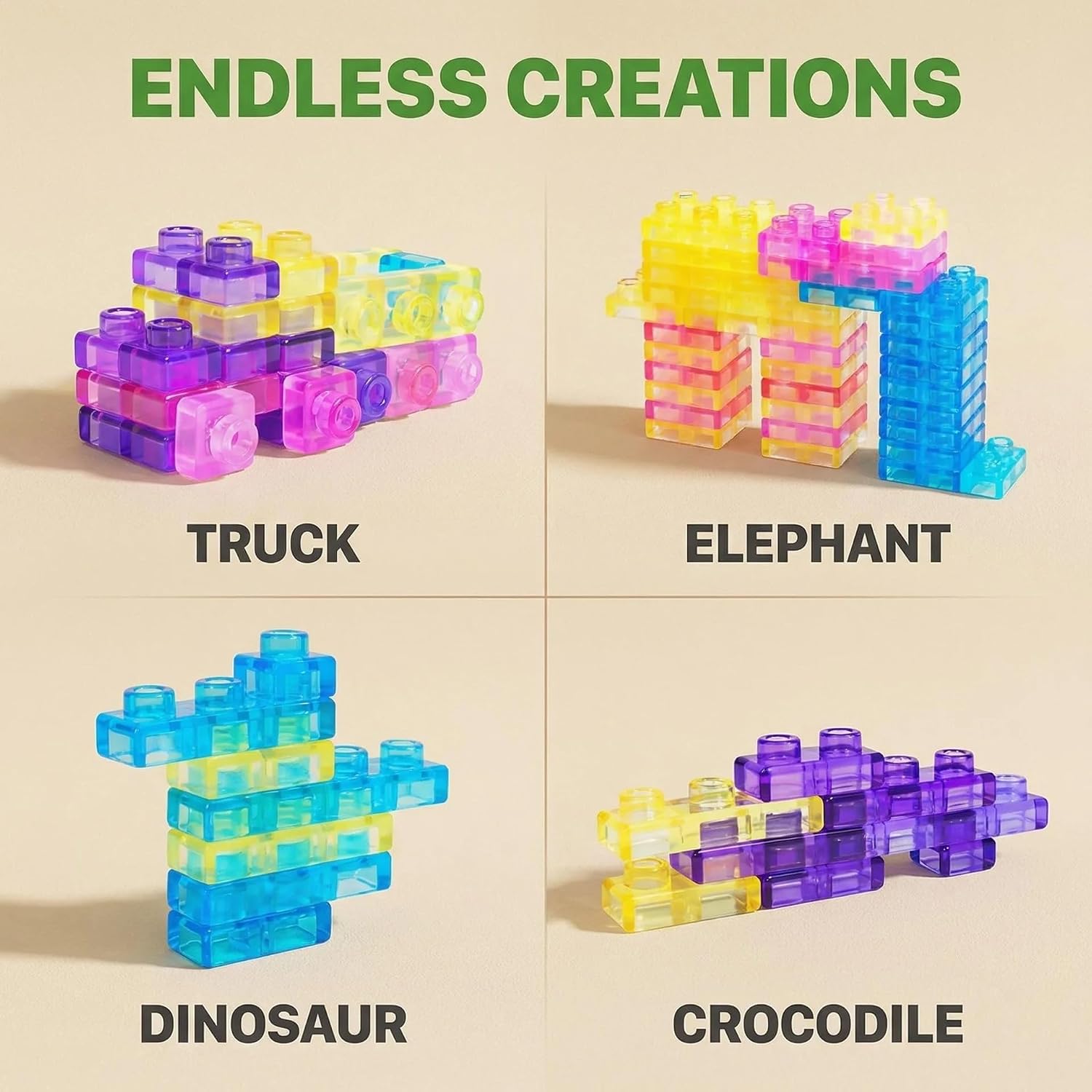 MINNICS Jelly Blocks Building Set | Soft & Flexible Construction Blocks | STEM Educational Toy for Kids 3+ Years | BPA-Free Building Blocks