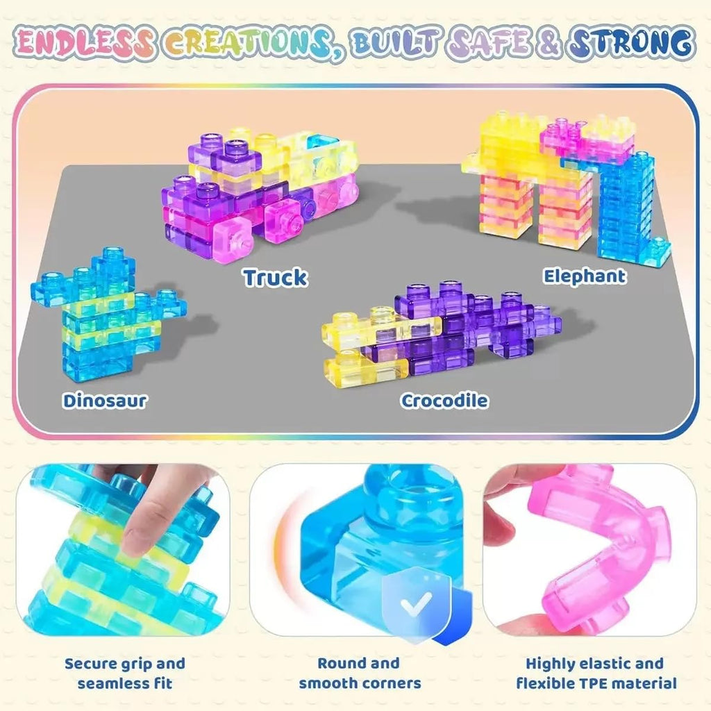 MINNICS Jelly Blocks Building Set | Soft & Flexible Construction Blocks | STEM Educational Toy for Kids 3+ Years | BPA-Free Building Blocks