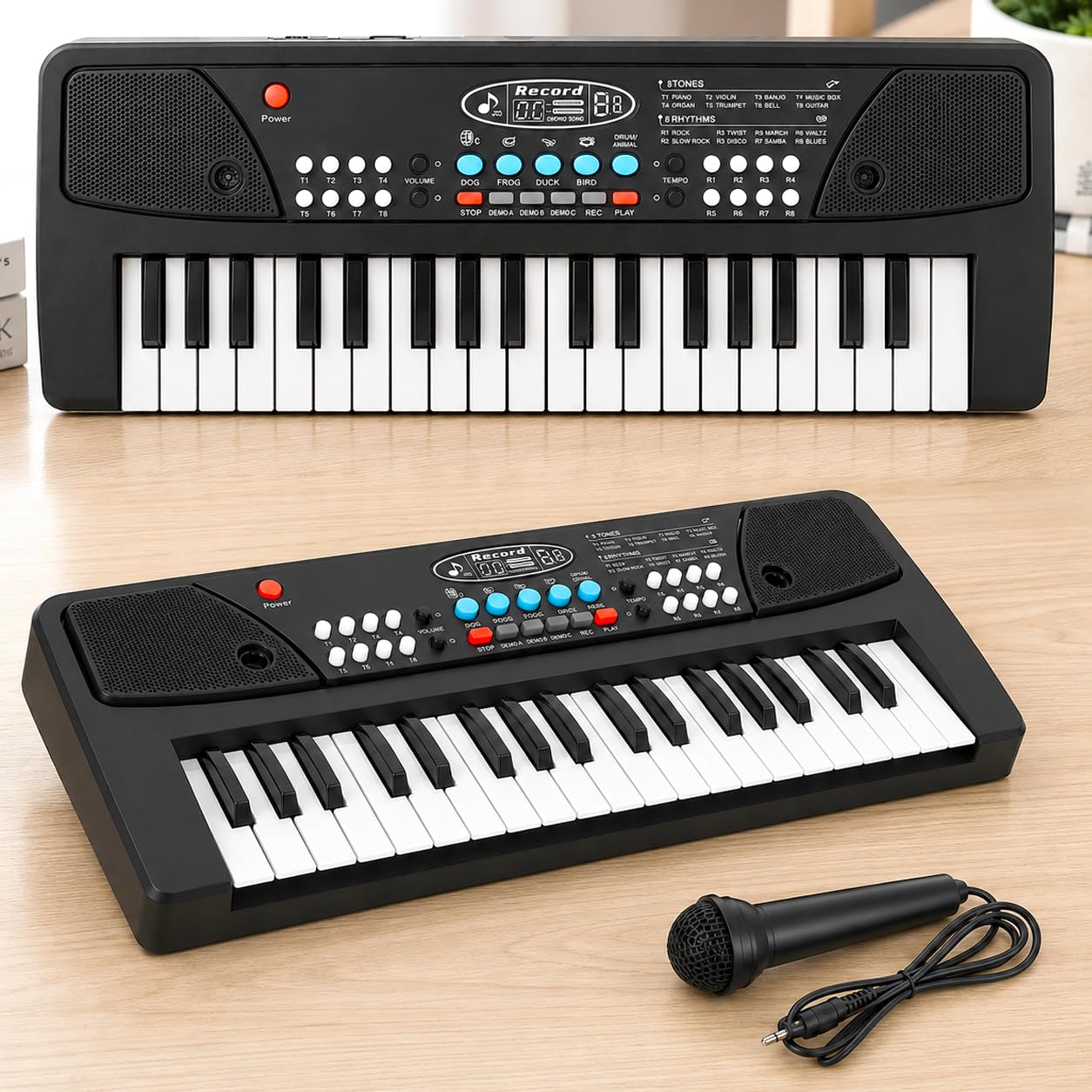 Kids Piano Keyboard with Mic (1 Year Warranty) 37 Keys 8 Rhythms 8 Tones 6 Demos Portable Electronic Keyboard Toy Beginners Educational Songs Recording Musical Toys 2 3 4 5 Years Boys Girls