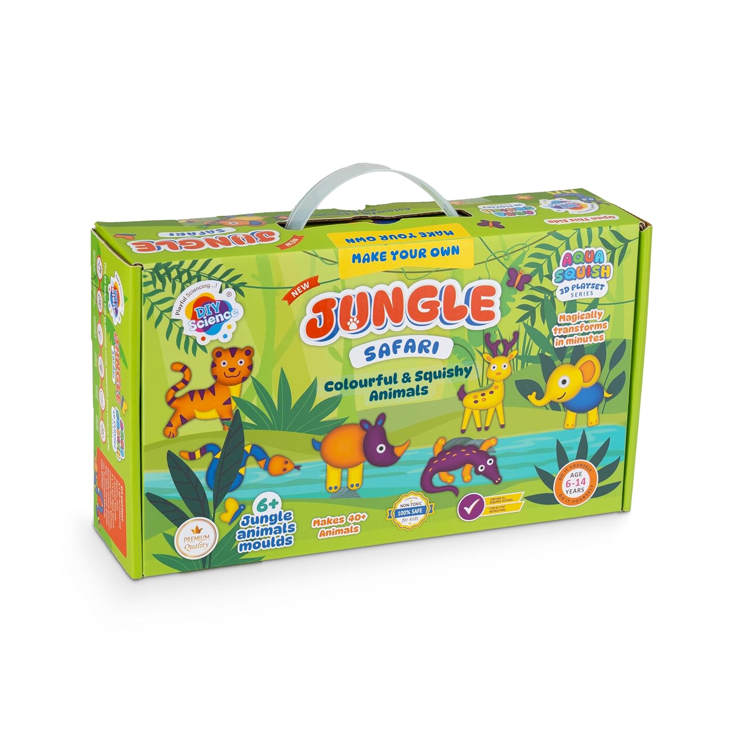 Jungle Safari Aqua Squish Kit |  Magic Water Elf Gel Toys for Girls and Boys | 6 Animal Moulds | Ideal for Birthday Gift