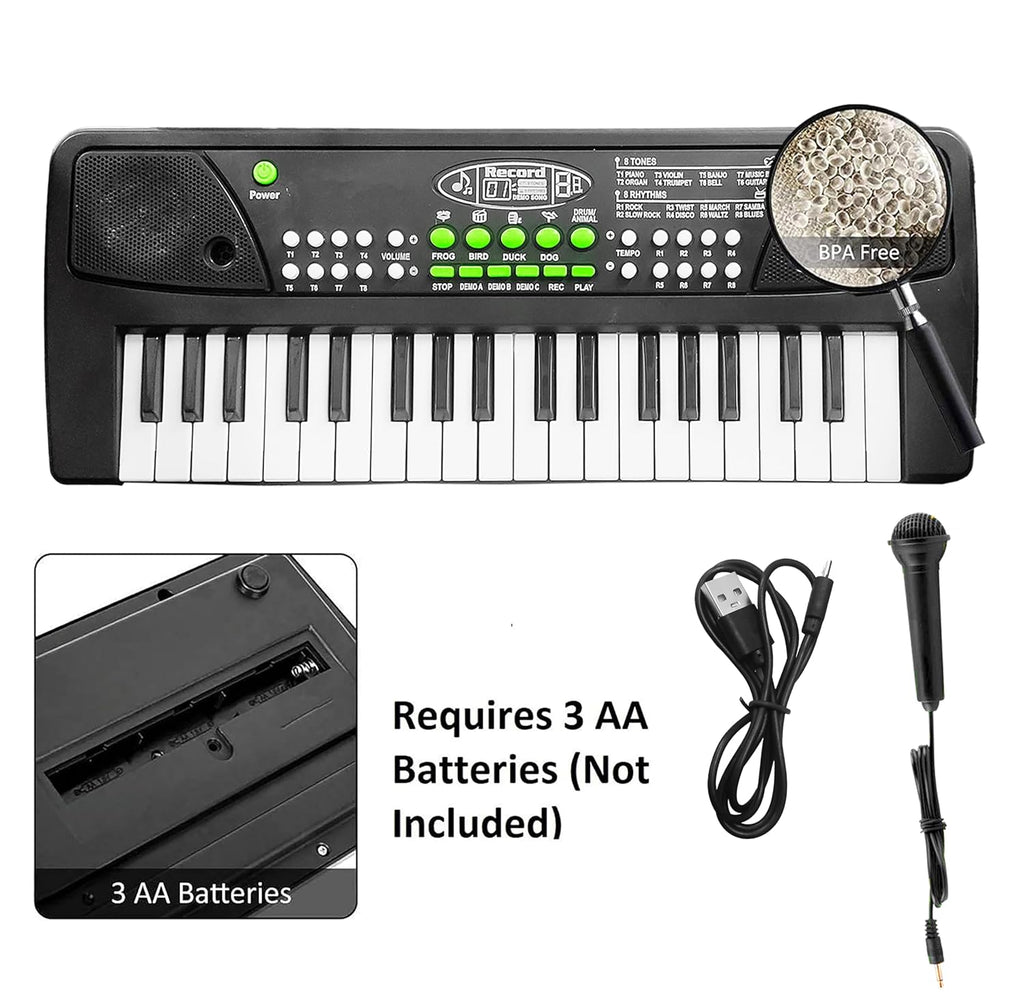 Kids Piano Keyboard with Mic (1 Year Warranty) 37 Keys 8 Rhythms 8 Tones 6 Demos Portable Electronic Keyboard Toy Beginners Educational Songs Recording Musical Toys 2 3 4 5 Years Boys Girls