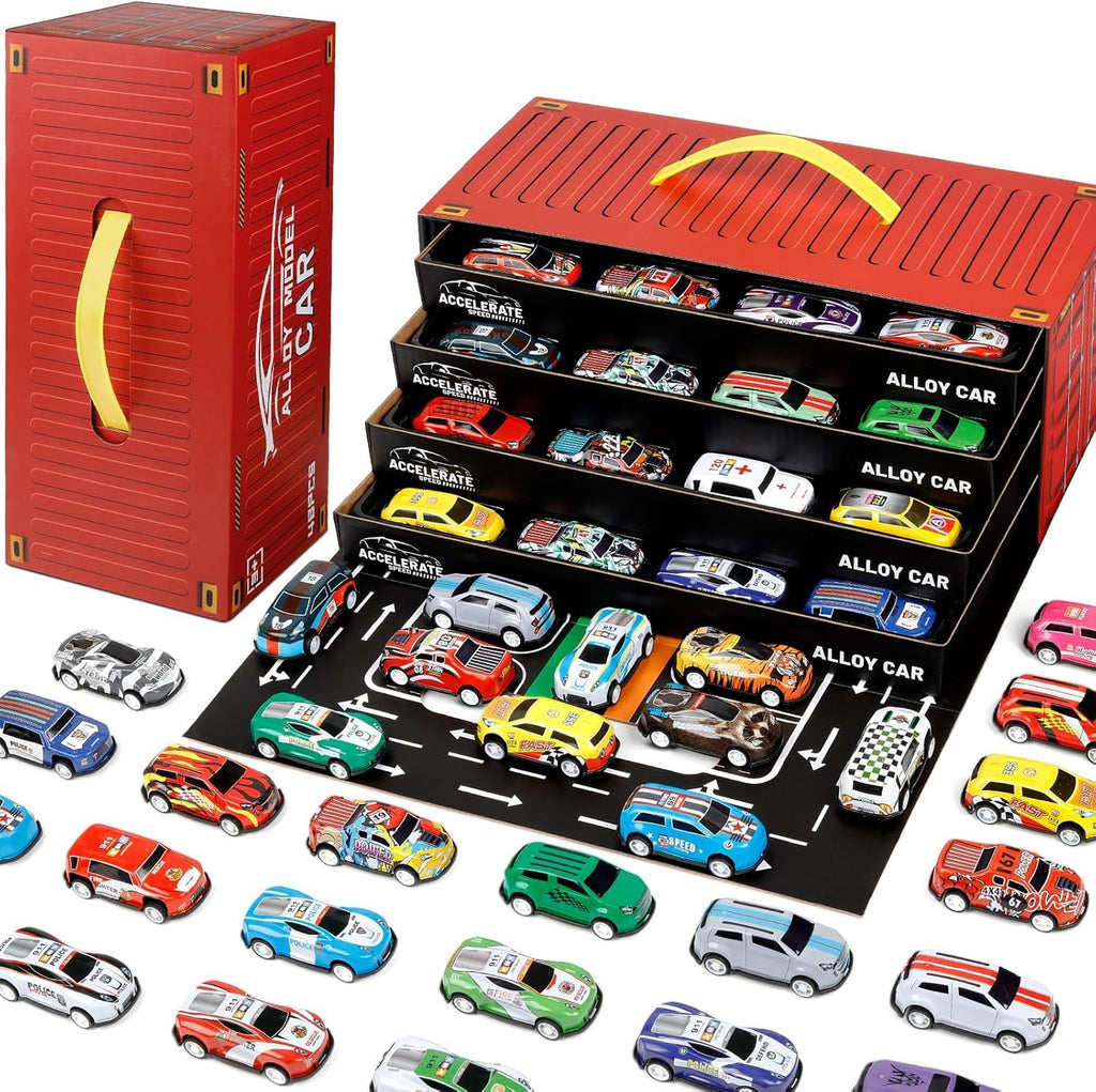 MINNICS 48pcs Pull Back Cars Set,Alloy Racing Car Toys,Bulk Mental Trucks Toy Vehicles Set