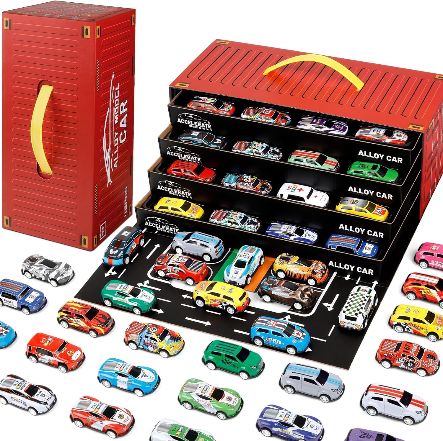MINNICS 48pcs Pull Back Cars Set,Alloy Racing Car Toys,Bulk Mental Trucks Toy Vehicles Set