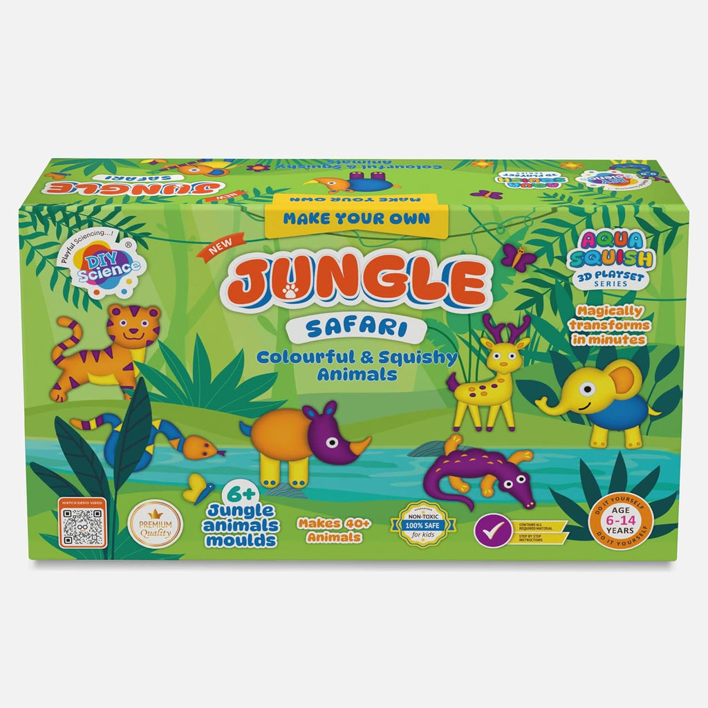 Jungle Safari Aqua Squish Kit |  Magic Water Elf Gel Toys for Girls and Boys | 6 Animal Moulds | Ideal for Birthday Gift