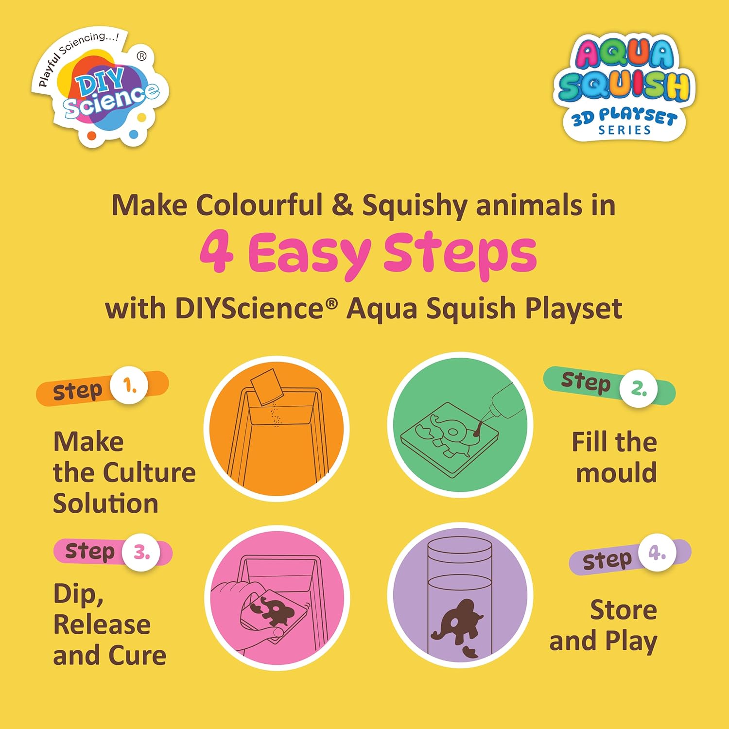 Jungle Safari Aqua Squish Kit |  Magic Water Elf Gel Toys for Girls and Boys | 6 Animal Moulds | Ideal for Birthday Gift