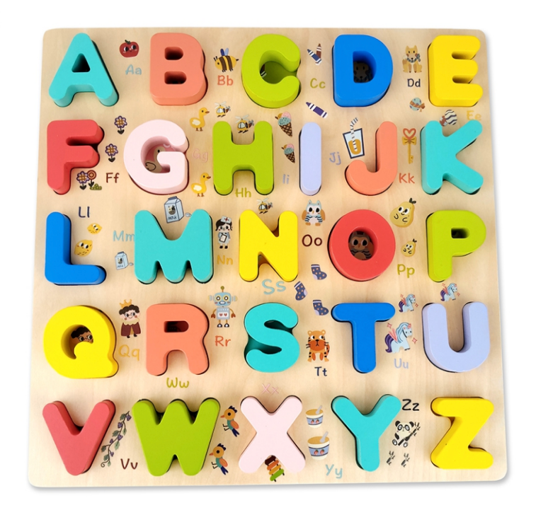 Wooden Alphabet Learning 3D Board for Children 12"x12" Multicolour (Pack of 1 Board)