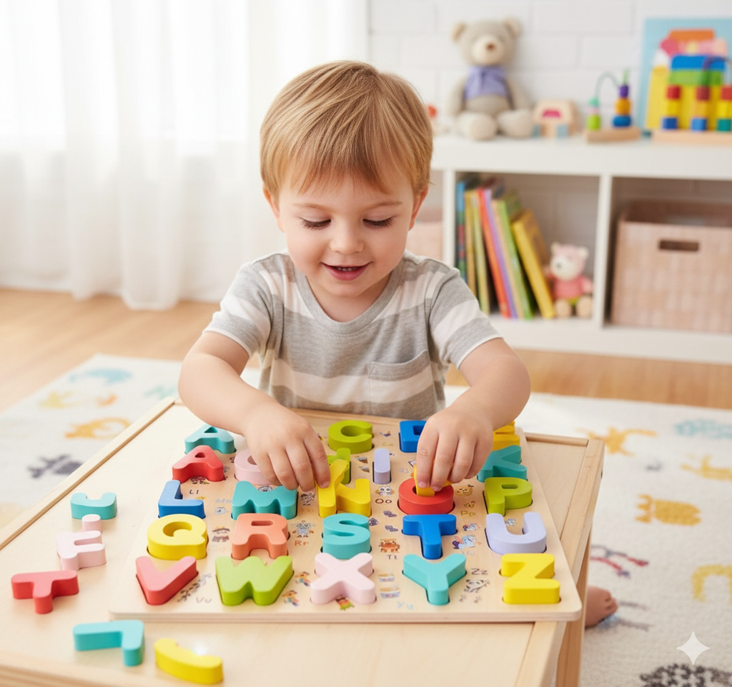 Wooden Alphabet Learning 3D Board for Children 12"x12" Multicolour (Pack of 1 Board)