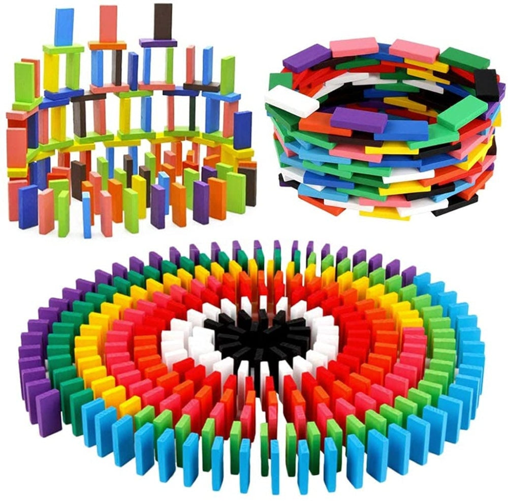 MINNICS Wooden Domino Blocks for Kids | 120 Pcs Colorful Stacking & Building Game