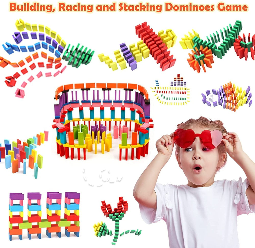 MINNICS Wooden Domino Blocks for Kids | 120 Pcs Colorful Stacking & Building Game