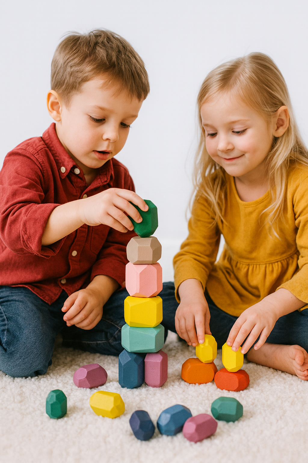 MINNICS Wooden Stacking Stones, 16 Piece Geometric Balancing Building Blocks