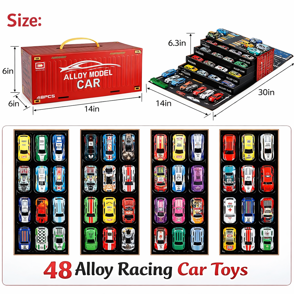 MINNICS 48pcs Pull Back Cars Set,Alloy Racing Car Toys,Bulk Mental Trucks Toy Vehicles Set