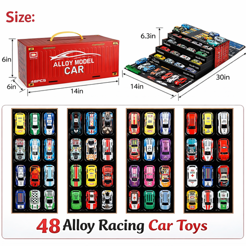 MINNICS 48pcs Pull Back Cars Set,Alloy Racing Car Toys,Bulk Mental Trucks Toy Vehicles Set