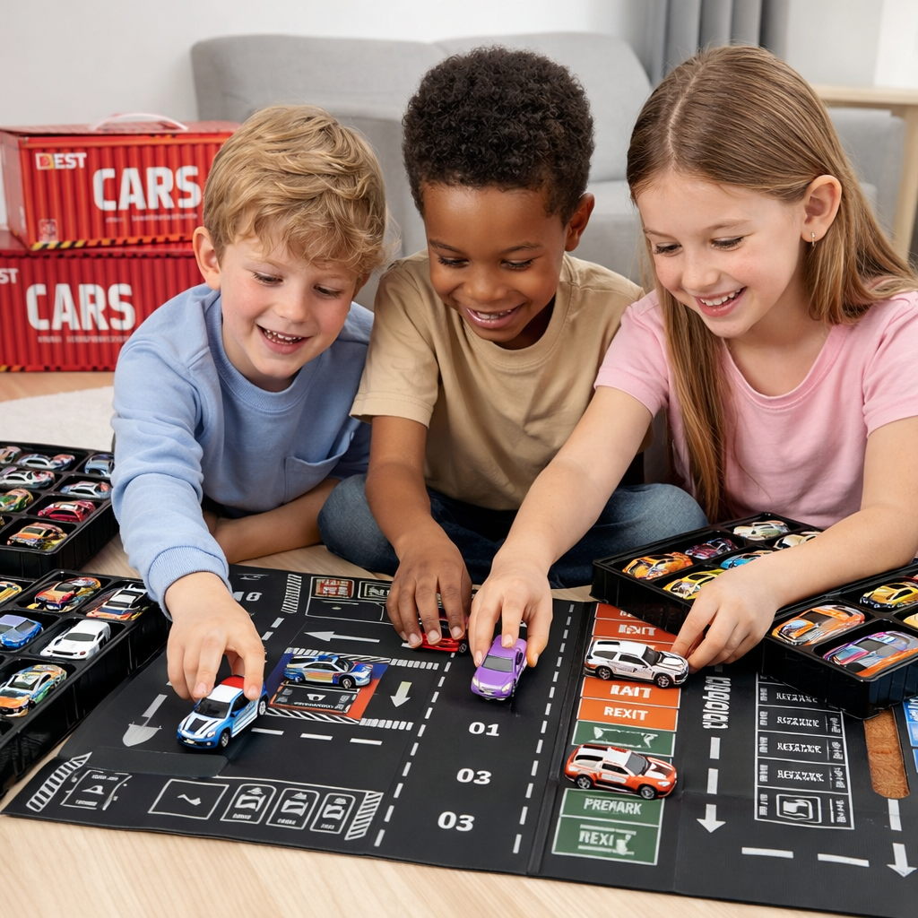 MINNICS 48pcs Pull Back Cars Set,Alloy Racing Car Toys,Bulk Mental Trucks Toy Vehicles Set