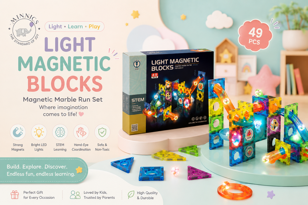 49 PCS Light Magnetic Blocks for Kids | LED Magnetic Building Tiles | STEM Educational Construction Toy | Age 3+ Years