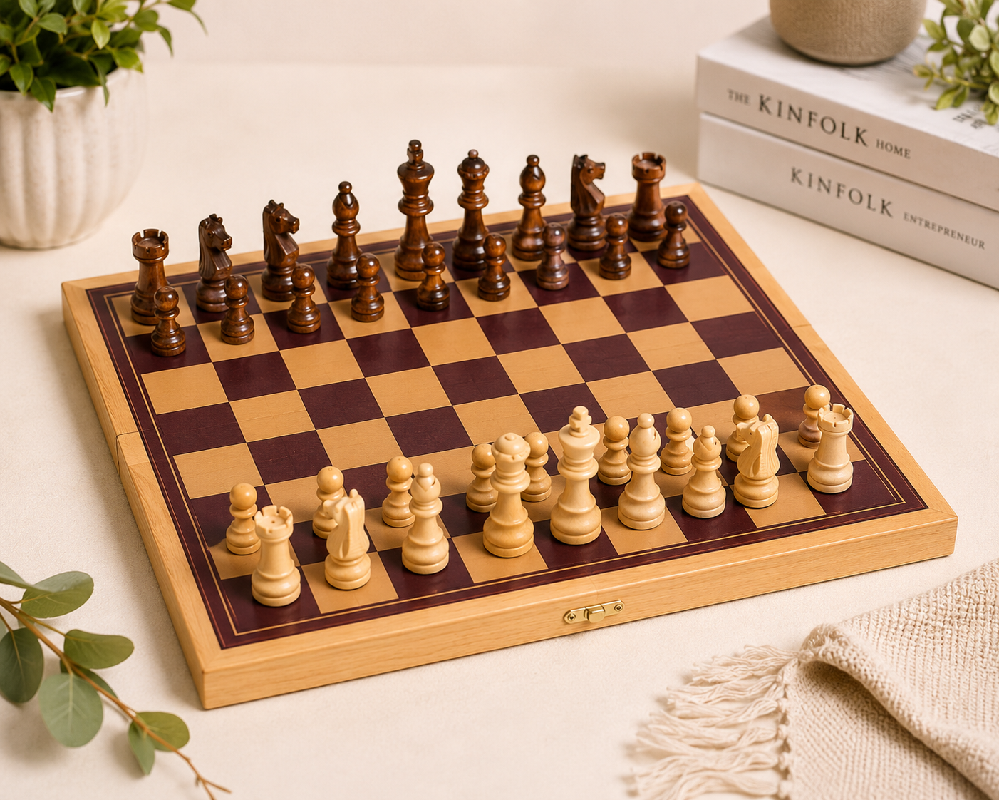 Magnetic Wooden Chess Set | Foldable Travel Chess Board with Magnetic Pieces | Classic Strategy Game for Kids & Adults | Portable Wooden Chess Set