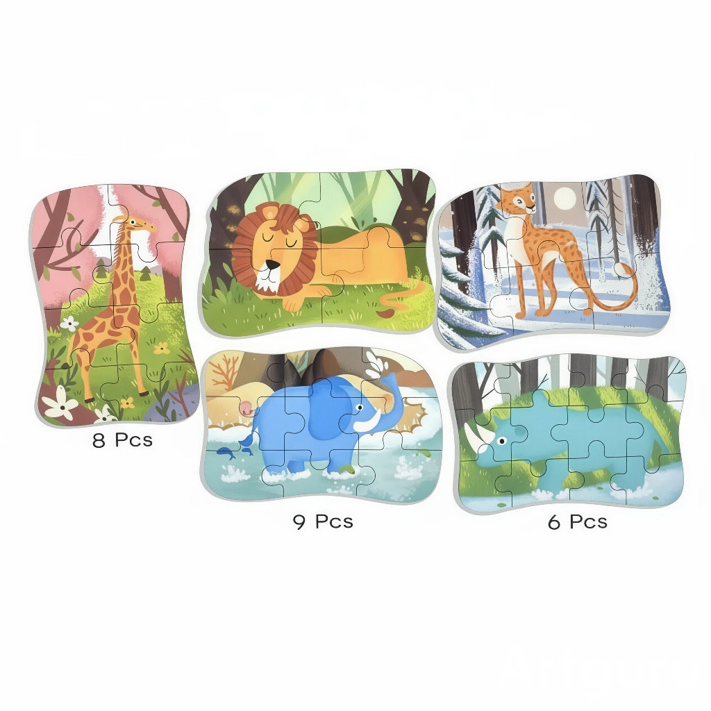 Wooden Jungle Animal Puzzles for Kids with Metal Box | Montessori Learning Toy | Forest Animal Wooden Jigsaw Puzzle Set for Toddlers | Brain Development Toy for Age 2 3 4 5 Years
