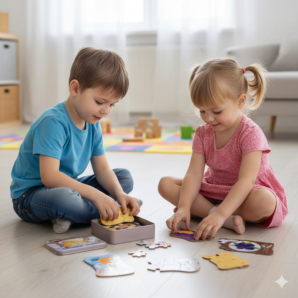 Wooden Fun Fruit Puzzles for Kids with Metal Box | Montessori Toy | Fruits Wooden Jigsaw Puzzle Set for Toddlers | Brain Development Toy for Age 2 3 4 5 Years