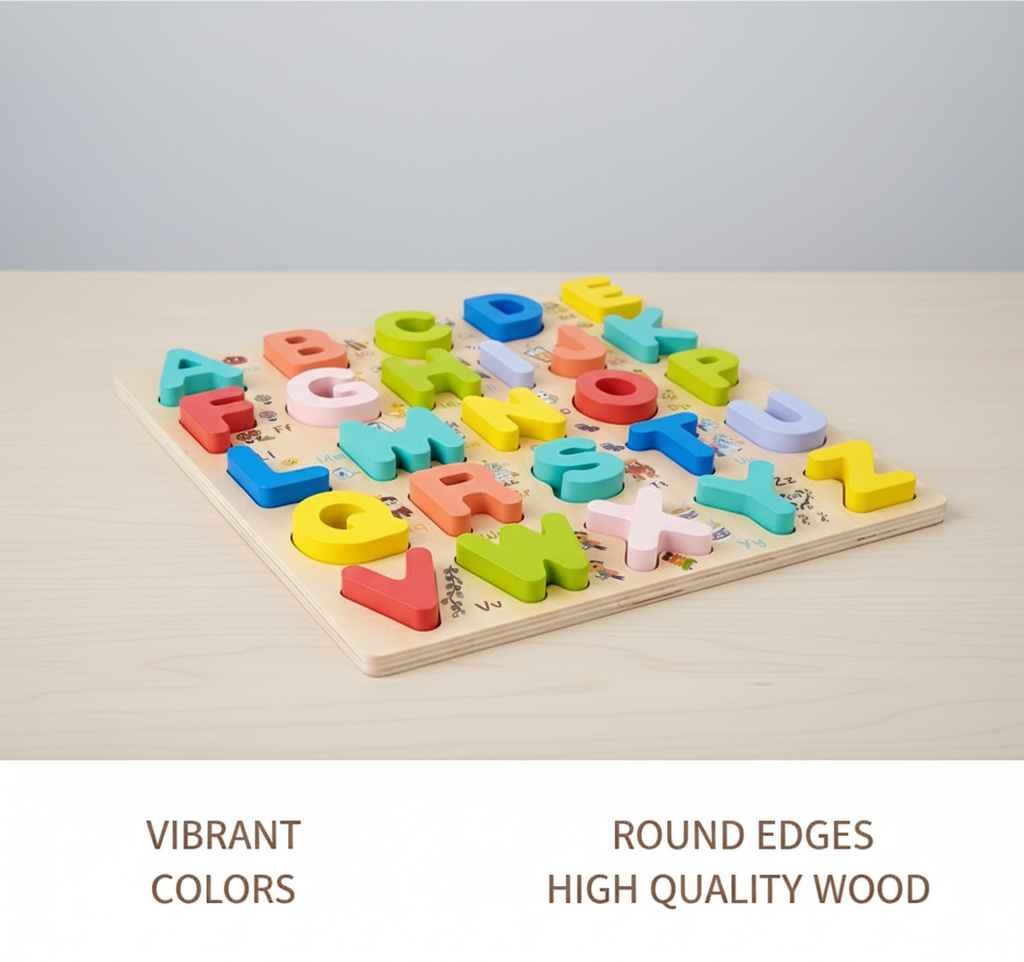Wooden Alphabet Learning 3D Board for Children 12"x12" Multicolour (Pack of 1 Board)