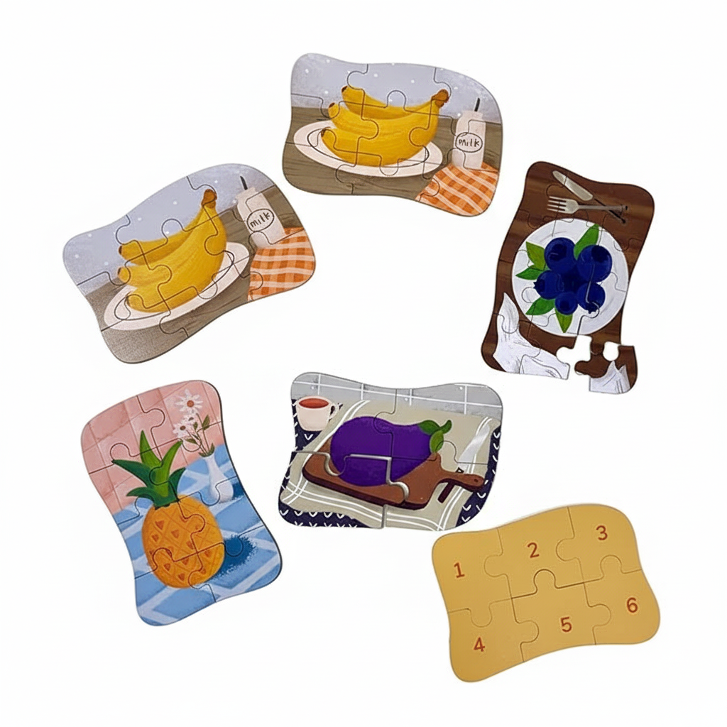 Wooden Fun Fruit Puzzles for Kids with Metal Box | Montessori Toy | Fruits Wooden Jigsaw Puzzle Set for Toddlers | Brain Development Toy for Age 2 3 4 5 Years