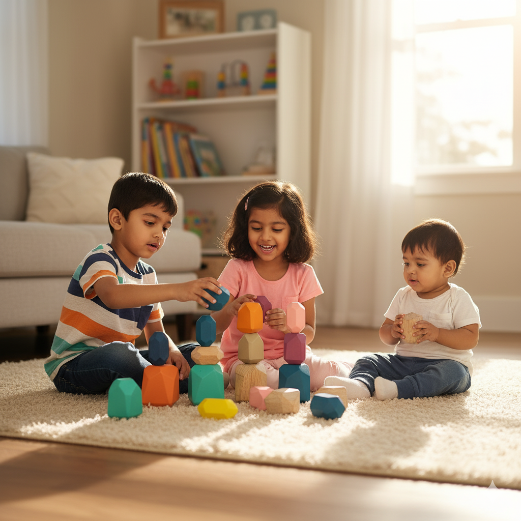 MINNICS Wooden Stacking Stones, 16 Piece Geometric Balancing Building Blocks