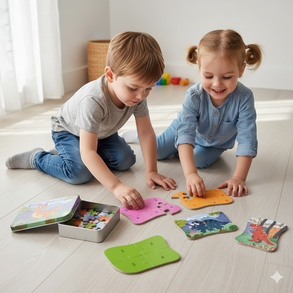 Wooden Fun Dinosaur Puzzles for Kids with Metal Box  Age 2 3 4 5 Years