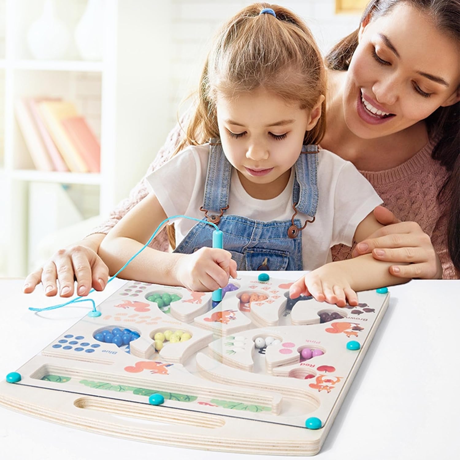 MINNICS Wooden Squirrel Magnetic Counting Maze | Montessori Educational Busy toy for Kids | Color Sorting, Number Learning & STEM Toy for 3+ Years | Hand-Eye Coordination Game