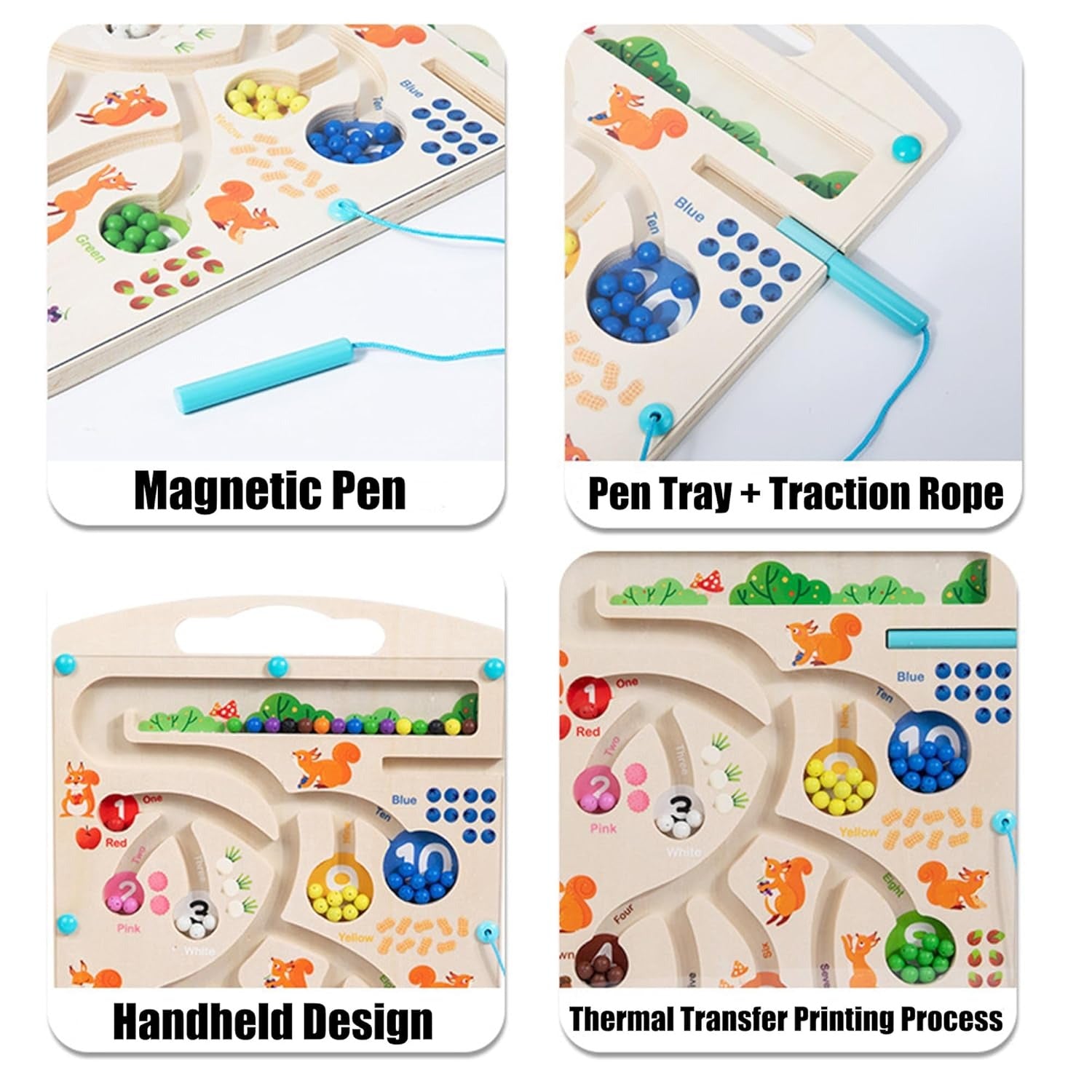 MINNICS Wooden Squirrel Magnetic Counting Maze | Montessori Educational Busy toy for Kids | Color Sorting, Number Learning & STEM Toy for 3+ Years | Hand-Eye Coordination Game