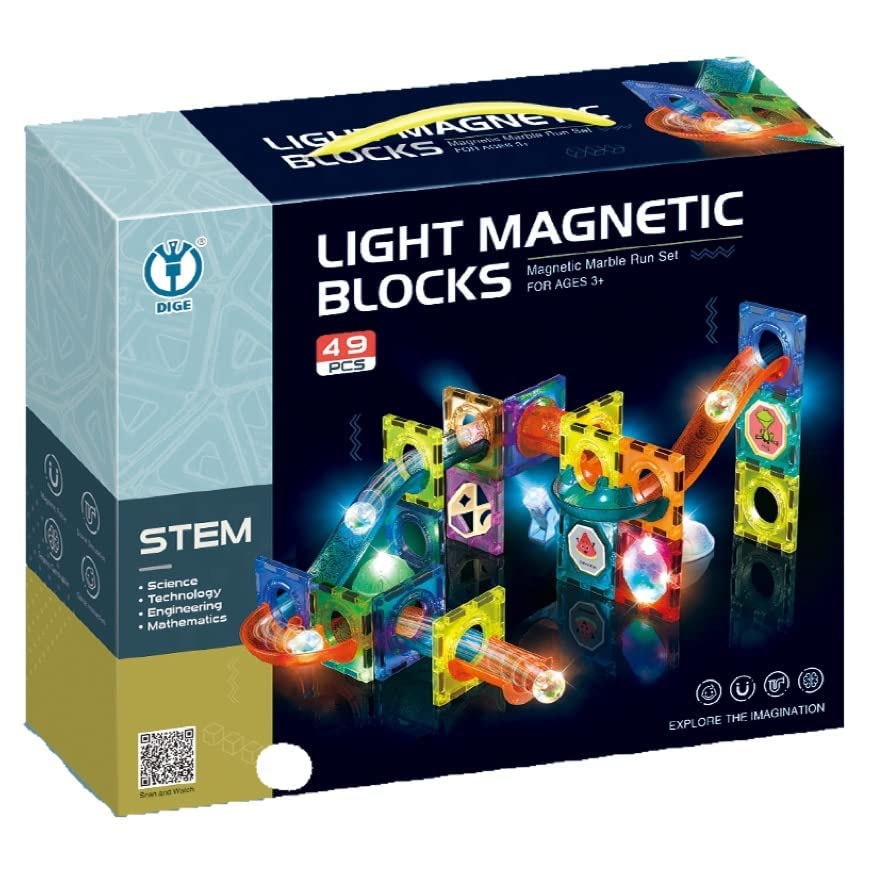 49 PCS Light Magnetic Blocks for Kids | LED Magnetic Building Tiles | STEM Educational Construction Toy | Age 3+ Years