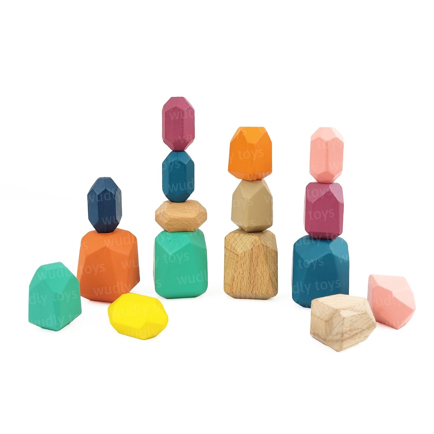 MINNICS Wooden Stacking Stones, 16 Piece Geometric Balancing Building Blocks