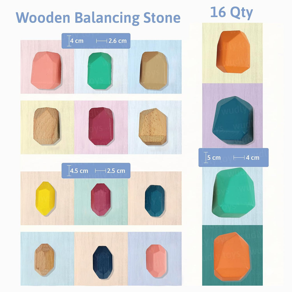 MINNICS Wooden Stacking Stones, 16 Piece Geometric Balancing Building Blocks
