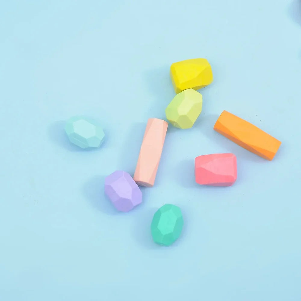 Minnics Stack & Erase Block Erasers for Kids, Geometric Shapes, Bright Pastel and Neon Colors, 10 Pieces